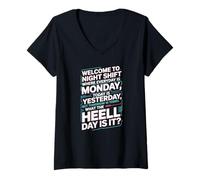 Women's Confused Night Shift Worker Wondering What Day It is Now V-Neck T-Shirt
