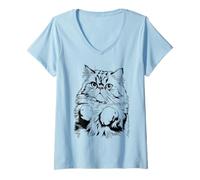 Womens Confused Persian Cat Meme Funny Expression V-Neck T-Shirt