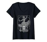 Women's Conga Drum Marching Band DA Vinci Drummer Vintage V-Neck T-Shirt