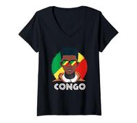 Womens Congo Flag, Republic of The Congo Boy, African Boy, V-Neck T-Shirt