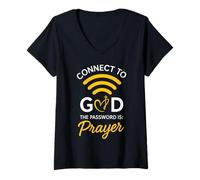 Women's Connect to God The Password is Prayer Christian Faith V-Neck T-Shirt