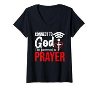 Womens Connect To God The Password Is Prayer Christian Wifi God V-Neck T-Shirt