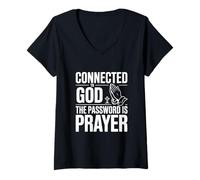 Women's Connected to God The Password is Prayer V-Neck T-Shirt