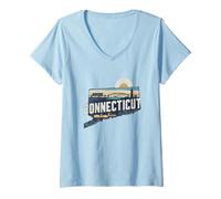 Women's Connecticut State Map Road Trip Bridgeport Stamford Hartford V-Neck T-Shirt