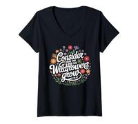 Womens Consider How The Wildflowers Grow Faith Design V-Neck T-Shirt