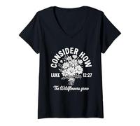 Women's Consider How the Wildflowers Grow Luke 12:27 V-Neck T-Shirt