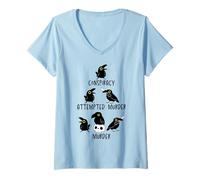 Womens Conspiracy Attempted Murder Crows Sarcastic Nature Camping V-Neck T-Shirt