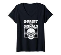 Womens Conspiracy Skull Graphic - Resist the Signals Design V-Neck T-Shirt