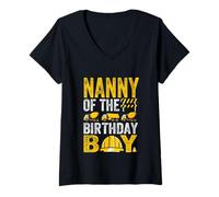 Womens Construction Worker Bday Party Nanny of The Birthday Boy V-Neck T-Shirt