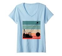 Womens Construction Worker Excavator Crane Driver V-Neck T-Shirt