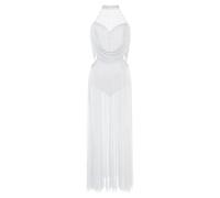 Women's Contemporary Lyrical Dance Long Dress Rhinestone Split Maxi Skirt Ballet Competition Costume