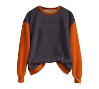 Women's Contemporary Spliced Sweatshirt - Unique Two-Tone Crewneck, Breathable Fabric, Casual Chic Autumn Top Oversized Loose Fall Top Grey