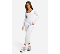 Womens Contrast Binding Notch Detail Maxi Dress - Grey - 16, Grey