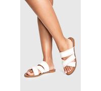 Womens Contrast Blanket Stitch Crossover Sandals - White - 6, White