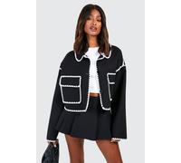 Womens Contrast Stitch Detail Collared Jacket - Black - 8, Black