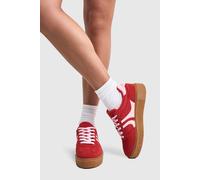 Womens Contrast Stripe Platform Trainers - Red - 4, Red