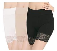 Women's Control Brief Underskirt Long Panties Underwear with Elastic Lace Knickers, Style 1-black + skin + white, One size fits all