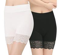 Women's Control Brief Underskirt Long Panties Underwear with Elastic Lace Knickers, Style1 Black + White, One size