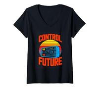 Women's Control The Future Retro Sci Fi Gamer Aesthetic V-Neck T-Shirt