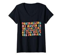Womens Controlling My Mouth is The Easy Part It's The Subtitles On V-Neck T-Shirt