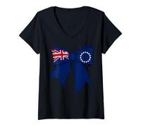 Womens Cook Islands Cook Islander Pride Flag Girl Coquette Bow V-Neck T-Shirt