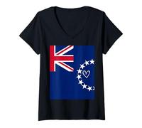 Womens Cook Islands Flag Cook Islander Heart Proud National Day V-Neck T-Shirt