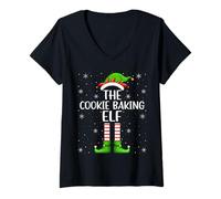 Womens Cookie Baking Elf Christmas Matching Family Baking Team Xmas V-Neck T-Shirt
