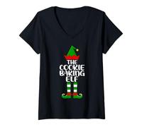 Womens Cookie Baking Elf Christmas Matching Family Baking Team Xmas V-Neck T-Shirt