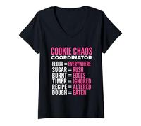 Women's Cookie Chaos Coordinator Funny Baking Meme Eat The Dough V-Neck T-Shirt