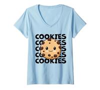 Women's Cookies Cute and Adorable Kawaii Chocolate Chip Cookie V-Neck T-Shirt