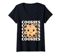 Women's Cookies Cute and Adorable Kawaii Chocolate Chip Cookie V-Neck T-Shirt