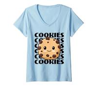 Women's Cookies Cute and Adorable Kawaii Chocolate Chip Cookie V-Neck T-Shirt