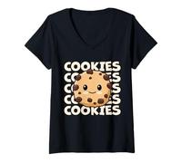 Women's Cookies Cute and Adorable Kawaii Chocolate Chip Cookie V-Neck T-Shirt