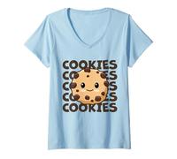 Women's Cookies Cute and Adorable Kawaii Chocolate Chip Cookie V-Neck T-Shirt
