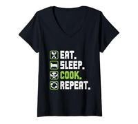 Womens Cooking EAT Sleep Cook Repeat Cooks Funny Chef V-Neck T-Shirt
