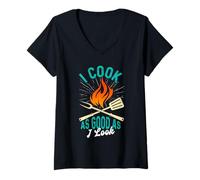 Womens Cooking I Cook AS Good AS I Look Funny Cooks V-Neck T-Shirt