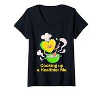 Women's Cooking Up a Healthier Me Heart Chef Design V-Neck T-Shirt