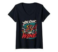 Women's Cooking You Cook and I'll Drink Wine Funny Chef V-Neck T-Shirt