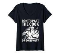 Womens Cooks Don't Upset The Cook OR GO Hungry Funny Chef V-Neck T-Shirt