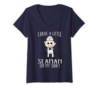 Womens Cool Adorable I Have A Little Seaman On My Gift V-Neck T-Shirt