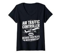 Womens Cool Air Traffic Controller Because Even Pilots Need Heroes V-Neck T-Shirt