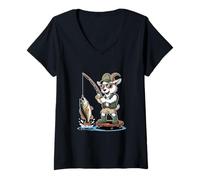 Women's Cool Angler Goat Catching Big Bass Fishing V-Neck T-Shirt