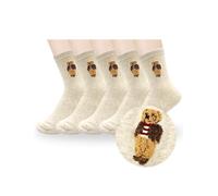 Women's Cool Animal Fun Crazy Socks 5Pairs Women's Cute Bear Casual Cotton Crew Socks (Oatmeal), Size 4-7, Oatmeal, One size