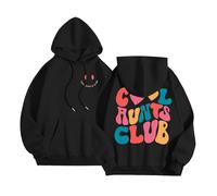Women's Cool Aunts Club College Hoodies Fashion Trendy Crew Neck Pullover Sweatshirts Thin Cute Casual Graphic Long Sleeve Hooded Clothes Lightweight with Hood Fall Vintage Y2K Goth Black