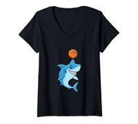 Women's Cool Basketball Shark Mascot for Kids and Teens V-Neck T-Shirt