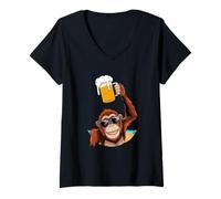Women's Cool Beer Monkey Summer Party Drinking V-Neck T-Shirt