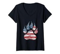 Womens Cool Big Paw in US Colors V-Neck T-Shirt
