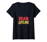Womens Cool Brain Offline Statement Lights up Laughs V-Neck T-Shirt