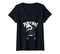 Women's Cool Bruh Dabbing Panda with Sunglasses Dab Dance V-Neck T-Shirt