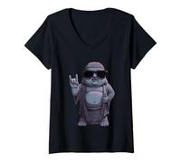 Women's Cool Buddha Rock and Roll Funny Spiritual Vibe Design V-Neck T-Shirt